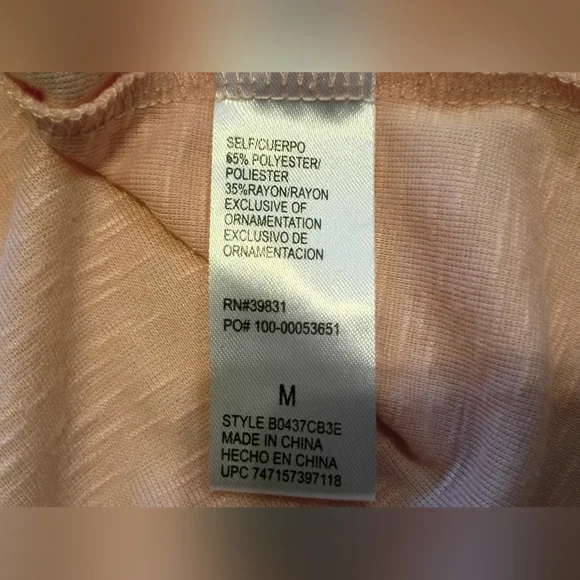 Democracy Women's Peach Palm Tree Print Top Sz M - Picture 5 of 5